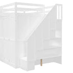 Lit mezzanine moderne pleine grandeur Luxystar avec armoire, bureau, étagères et panneaux de porte pliants