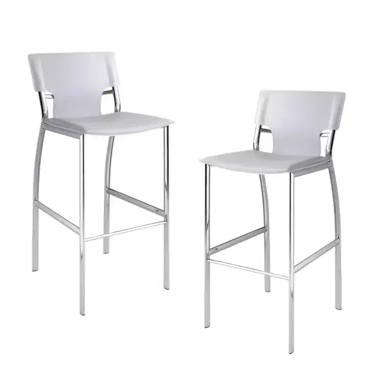 Lot de 2 tabourets de bar à hauteur de comptoir HomeRoots 25 po en similicuir et métal blancs et argentés à dossier bas
