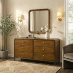 Commode 6 tiroirs en bois Eldren de Roundhill Furniture avec miroir, finition noyer