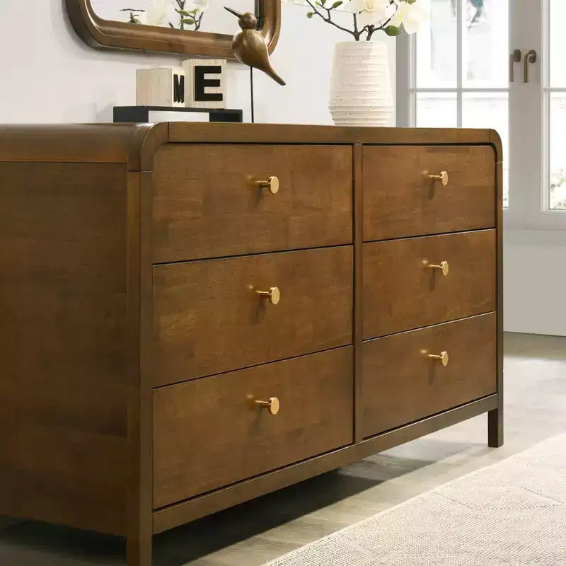 Commode 6 tiroirs en bois Eldren de Roundhill Furniture avec miroir, finition noyer