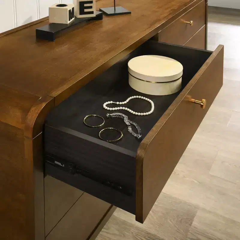 Commode 6 tiroirs en bois Eldren de Roundhill Furniture avec miroir, finition noyer