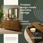 Commode 6 tiroirs en bois Eldren de Roundhill Furniture avec miroir, finition noyer