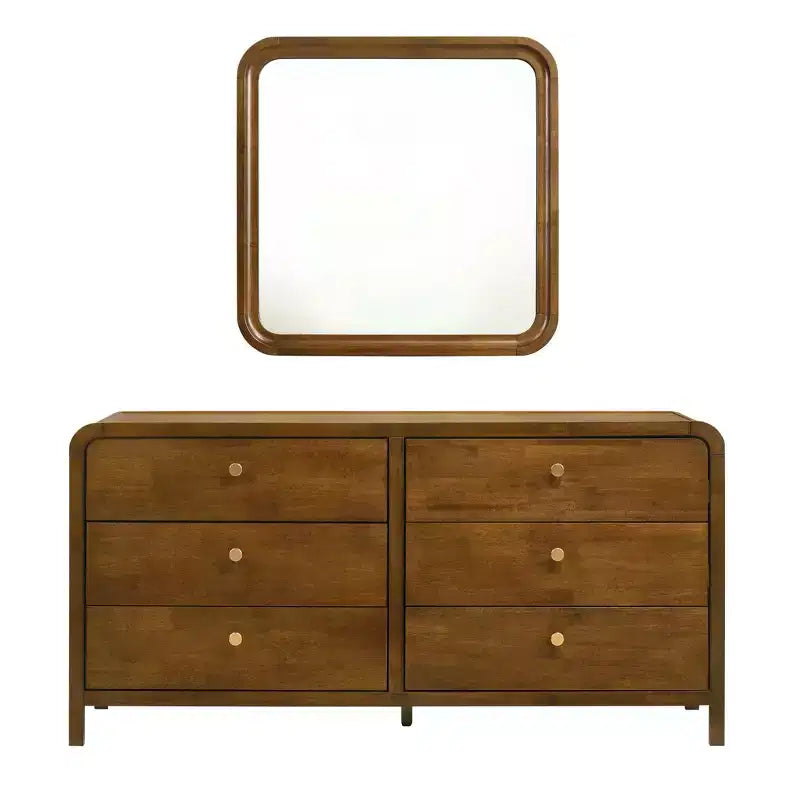 Commode 6 tiroirs en bois Eldren de Roundhill Furniture avec miroir, finition noyer