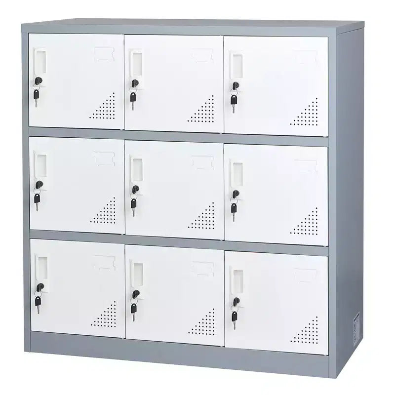 VEVOR 9 Doors Metal Locker, Lockable Steel Storage Cabinet, 66 lbs Loading Capacity, 3 Tiers Employee Lockers, 35.4 x 17.7 x 37 in, Gray