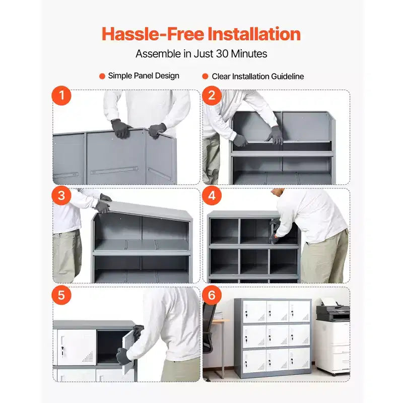 Casier métallique VEVOR à 9 portes, armoire de rangement verrouillable en acier, capacité de charge de 30 kg, casiers pour employés à 3 niveaux, 89,9 x 45 x 94 cm, gris