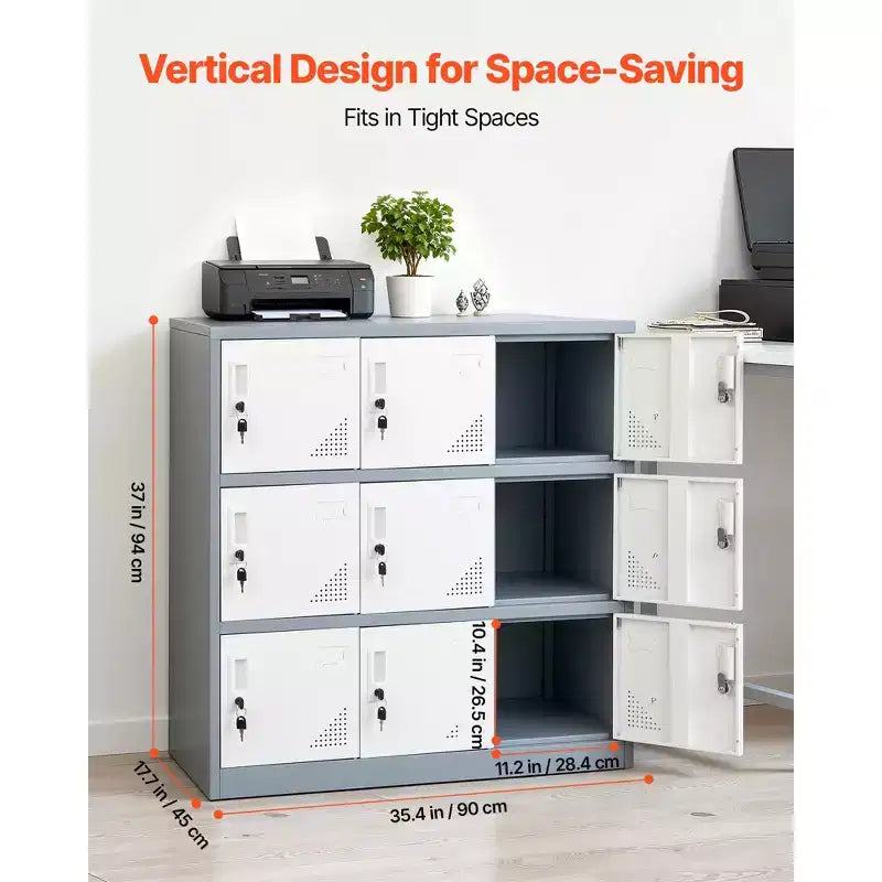 Casier métallique VEVOR à 9 portes, armoire de rangement verrouillable en acier, capacité de charge de 30 kg, casiers pour employés à 3 niveaux, 89,9 x 45 x 94 cm, gris