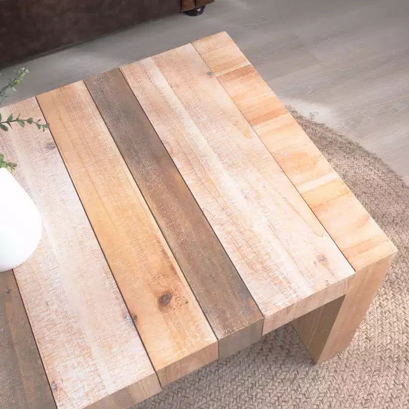 GDFStudio Deidre Table Basse Rectangulaire Moderne Rustique en Bois avec Design à Lattes
