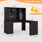Bureau d'angle en L MooxvMoo avec prises, tiroirs et étagère, bureau d'ordinateur d'angle moderne pour bureau à domicile ou jeu, noir