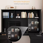 Bureau d'angle en L MooxvMoo avec prises, tiroirs et étagère, bureau d'ordinateur d'angle moderne pour bureau à domicile ou jeu, noir