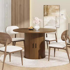 Table de salle à manger ronde de 47 po pour 4 personnes, table de cuisine avec étagère de rangement à 2 niveaux et porte coulissante en bois pour salle à manger ou salon
