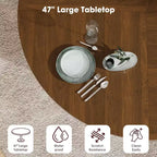 Table de salle à manger ronde de 47 po pour 4 personnes, table de cuisine avec étagère de rangement à 2 niveaux et porte coulissante en bois pour salle à manger ou salon