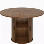 Table de salle à manger ronde de 47 po pour 4 personnes, table de cuisine avec étagère de rangement à 2 niveaux et porte coulissante en bois pour salle à manger ou salon