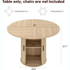 Table de salle à manger ronde de 47 po pour 4 personnes, table de cuisine avec étagère de rangement à 2 niveaux et porte coulissante en bois pour salle à manger ou salon