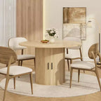 Table de salle à manger ronde de 47 po pour 4 personnes, table de cuisine avec étagère de rangement à 2 niveaux et porte coulissante en bois pour salle à manger ou salon