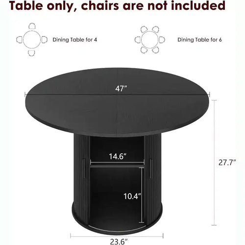 Table de salle à manger ronde de 47 po pour 4 personnes, table de cuisine avec étagère de rangement à 2 niveaux et porte coulissante en bois pour salle à manger ou salon