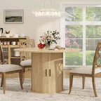 Table de salle à manger ronde de 47 po pour 4 personnes, table de cuisine avec étagère de rangement à 2 niveaux et porte coulissante en bois pour salle à manger ou salon