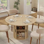 Table de salle à manger ronde de 47 po pour 4 personnes, table de cuisine avec étagère de rangement à 2 niveaux et porte coulissante en bois pour salle à manger ou salon