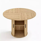 Table de salle à manger ronde de 47 po pour 4 personnes, table de cuisine avec étagère de rangement à 2 niveaux et porte coulissante en bois pour salle à manger ou salon