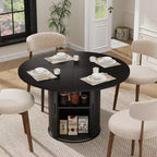 Table de salle à manger ronde de 47 po pour 4 personnes, table de cuisine avec étagère de rangement à 2 niveaux et porte coulissante en bois pour salle à manger ou salon