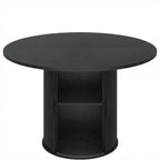 Table de salle à manger ronde de 47 po pour 4 personnes, table de cuisine avec étagère de rangement à 2 niveaux et porte coulissante en bois pour salle à manger ou salon