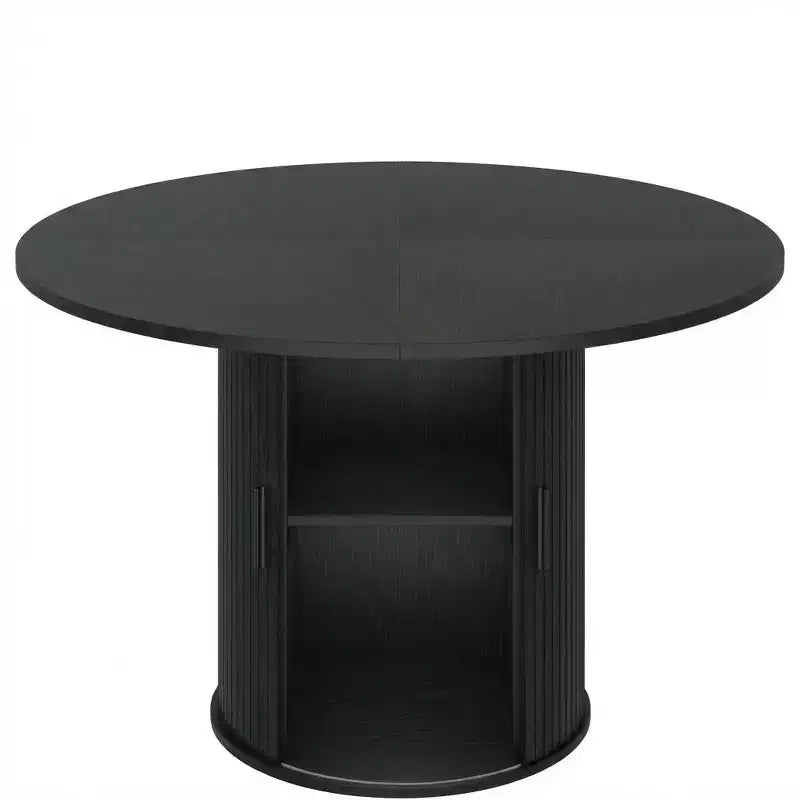 Table de salle à manger ronde de 47 po pour 4 personnes, table de cuisine avec étagère de rangement à 2 niveaux et porte coulissante en bois pour salle à manger ou salon