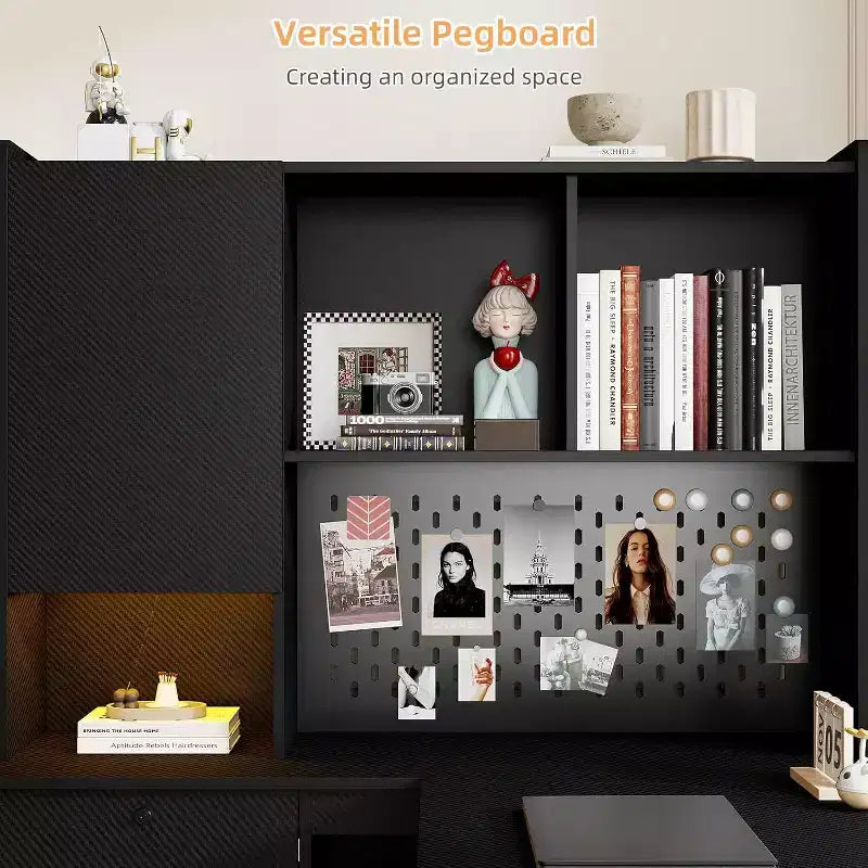 Bureau d'angle en L MooxvMoo en bois avec lumières LED, tiroirs et étagère, table d'ordinateur d'angle moderne pour bureau à domicile et jeux, Noir