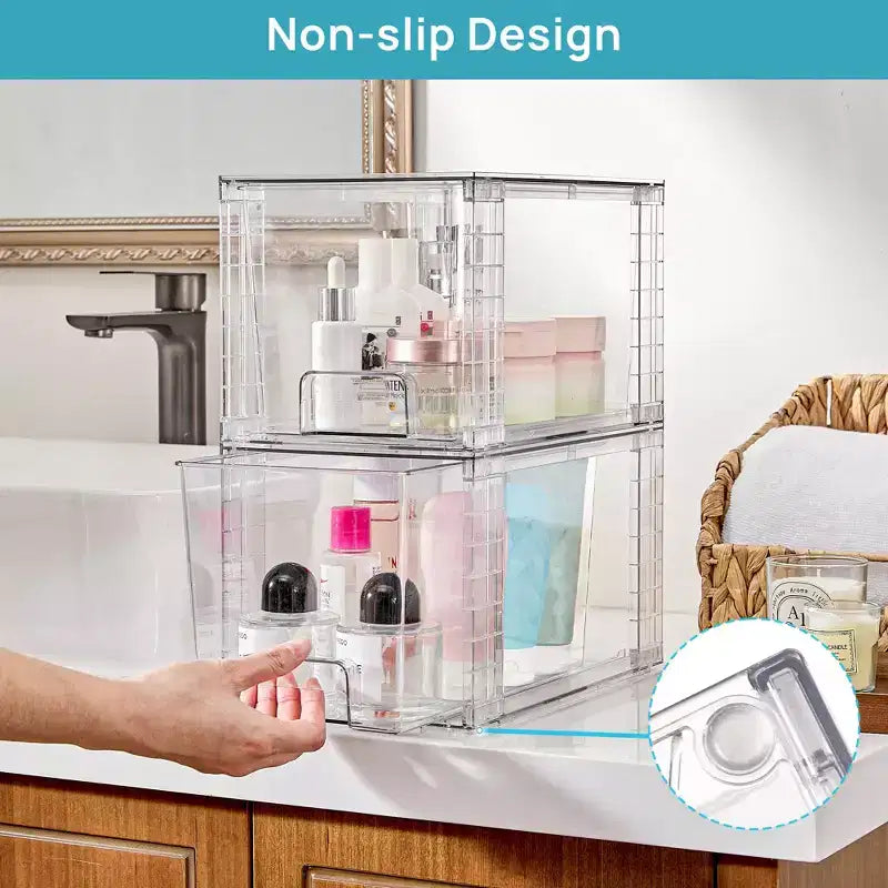Vtopmart Lot de 6 tiroirs de rangement empilables en acrylique transparent, pour salle de bain, sous l'évier, armoires de cuisine, garde-manger et coiffeuse