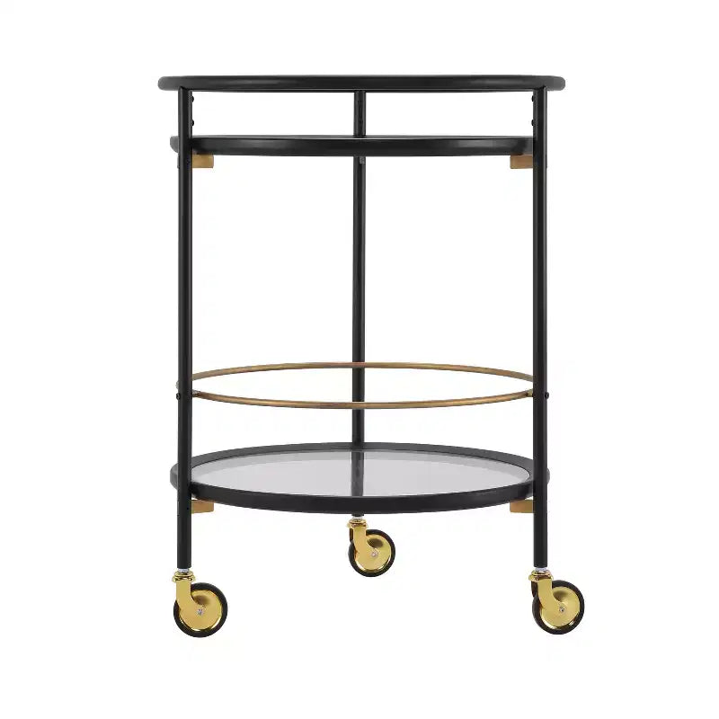 Christopher Knight Home Vincent Chariot de bar rond moderne avec étagères en verre trempé et 4 roulettes