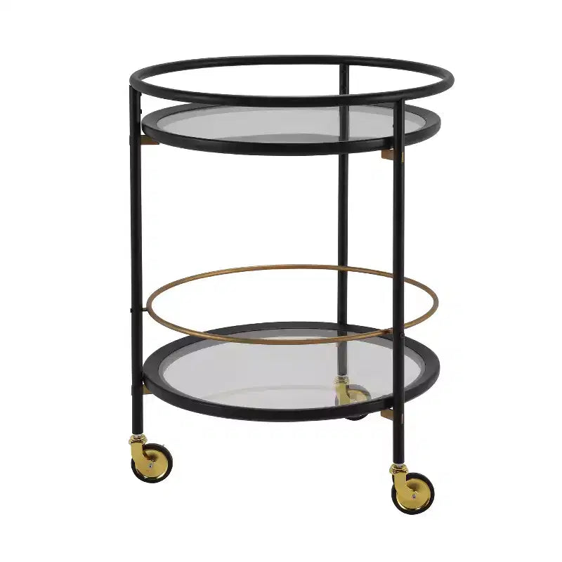 Christopher Knight Home Vincent Chariot de bar rond moderne avec étagères en verre trempé et 4 roulettes