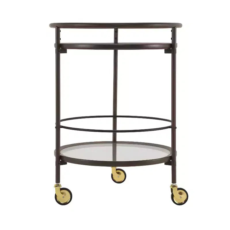 Christopher Knight Home Vincent Chariot de bar rond moderne avec étagères en verre trempé et 4 roulettes