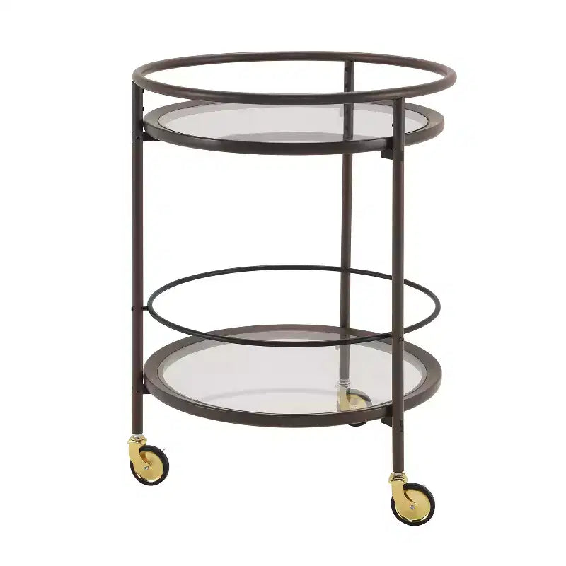 Christopher Knight Home Vincent Chariot de bar rond moderne avec étagères en verre trempé et 4 roulettes