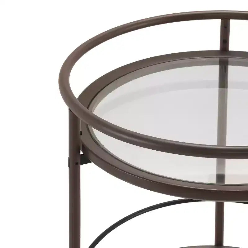 Christopher Knight Home Vincent Chariot de bar rond moderne avec étagères en verre trempé et 4 roulettes