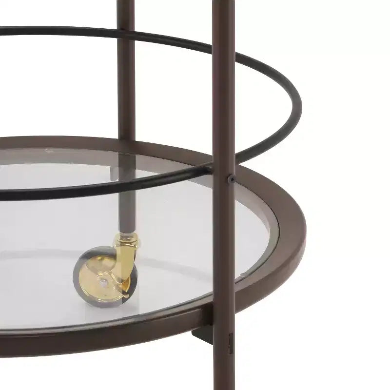 Christopher Knight Home Vincent Chariot de bar rond moderne avec étagères en verre trempé et 4 roulettes