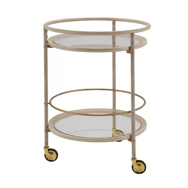 Christopher Knight Home Vincent Chariot de bar rond moderne avec étagères en verre trempé et 4 roulettes