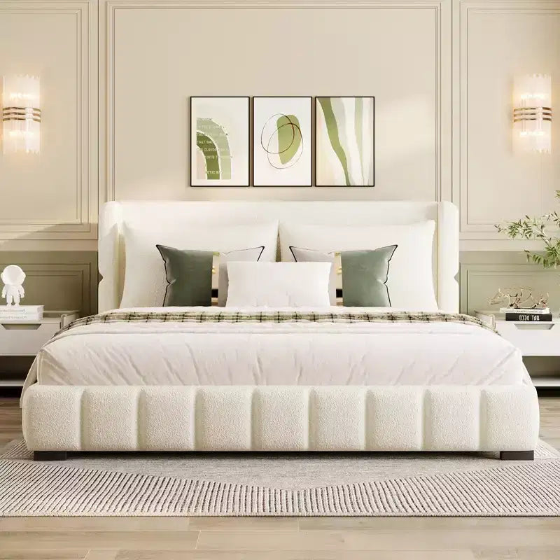 Cadre de lit plateforme rembourré Queen/King Size avec 2 oreillers et tête de lit - ModernLuxe