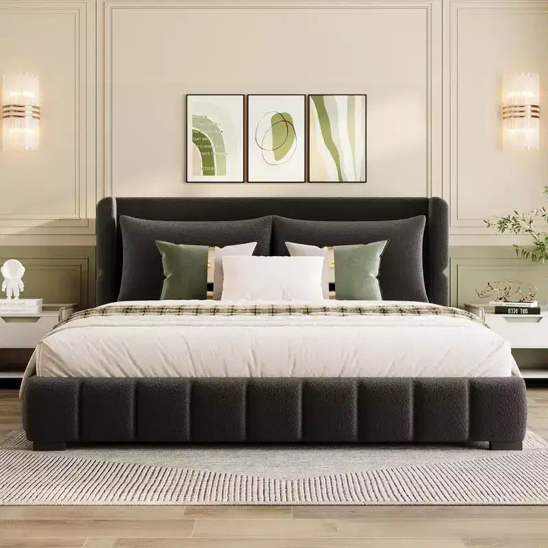 Cadre de lit plateforme rembourré Queen/King Size avec 2 oreillers et tête de lit - ModernLuxe