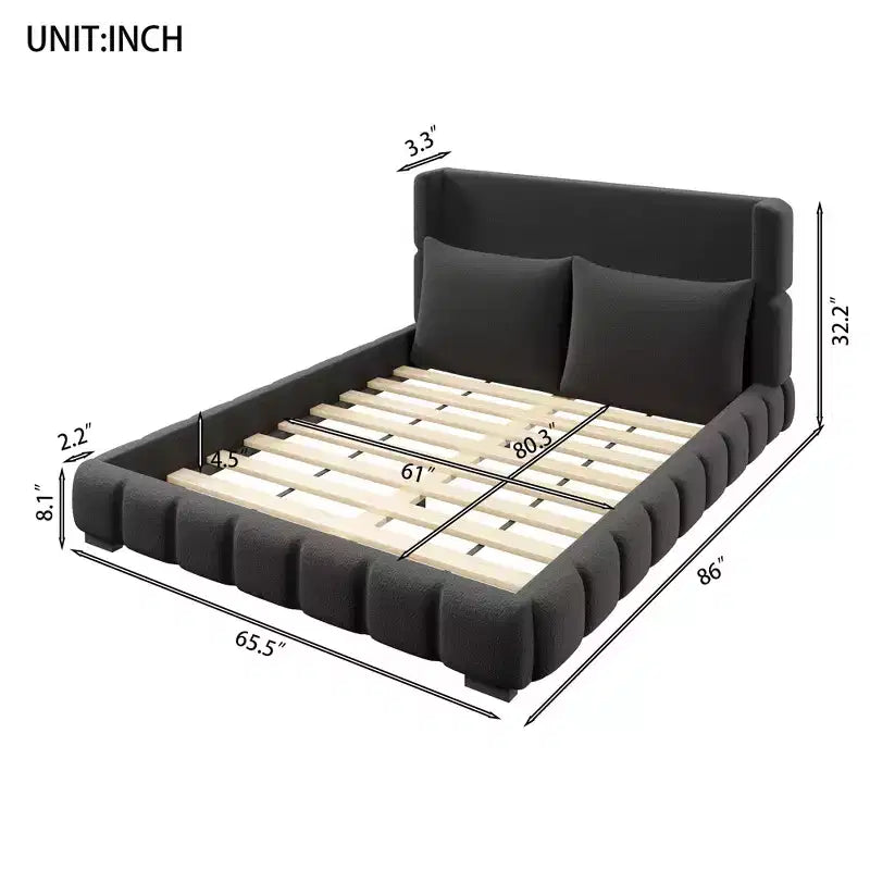 Cadre de lit plateforme rembourré Queen/King Size avec 2 oreillers et tête de lit - ModernLuxe