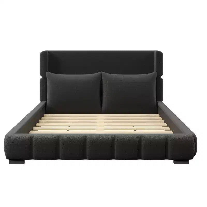 Cadre de lit plateforme rembourré Queen/King Size avec 2 oreillers et tête de lit - ModernLuxe