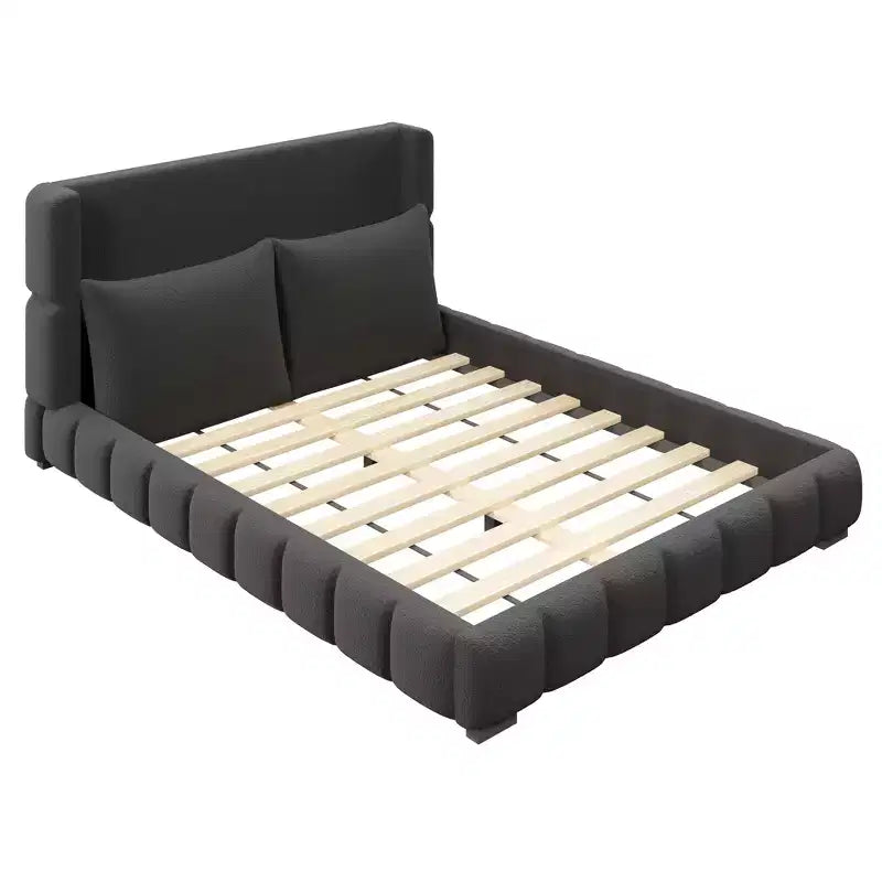 Cadre de lit plateforme rembourré Queen/King Size avec 2 oreillers et tête de lit - ModernLuxe