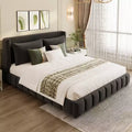 Queen/King Size Upholstered Platform Bed Frame with 2 Pillows & Headboard - ModernLuxe