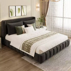 Queen/King Size Upholstered Platform Bed Frame with 2 Pillows & Headboard - ModernLuxe