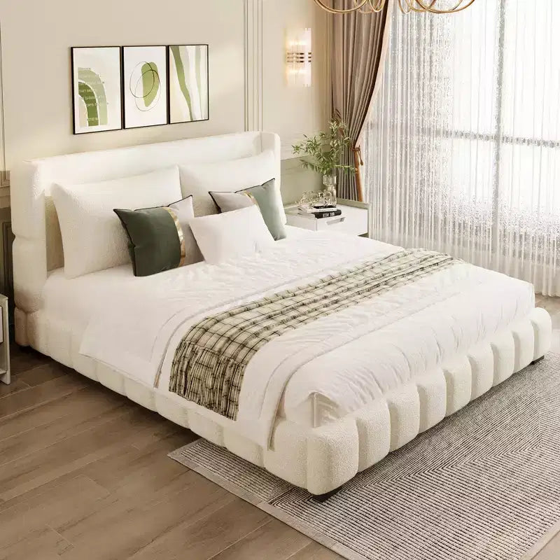Cadre de lit plateforme rembourré Queen/King Size avec 2 oreillers et tête de lit - ModernLuxe