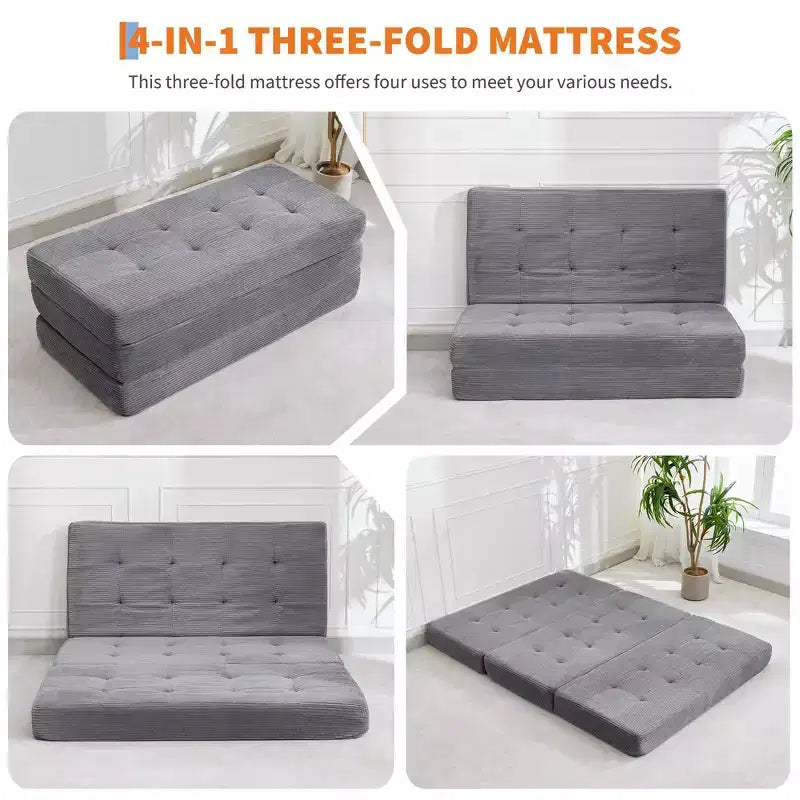 Matelas pliant Tri-Fold 75x39 pouces, 6 pouces d'épaisseur, en velours côtelé, lit d'appoint en mousse capitonnée, canapé portable et matelas de sol pour le camping et le salon