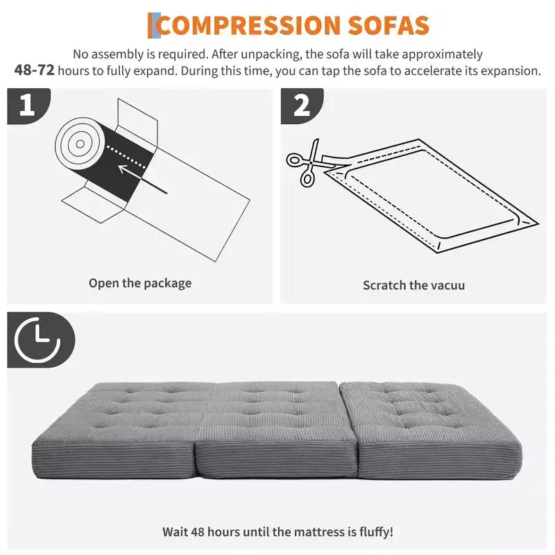 Matelas pliant Tri-Fold 75x39 pouces, 6 pouces d'épaisseur, en velours côtelé, lit d'appoint en mousse capitonnée, canapé portable et matelas de sol pour le camping et le salon