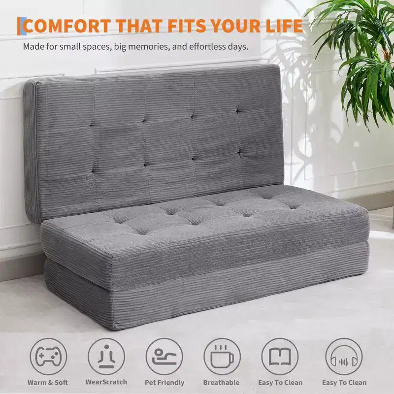 Matelas pliant Tri-Fold 75x39 pouces, 6 pouces d'épaisseur, en velours côtelé, lit d'appoint en mousse capitonnée, canapé portable et matelas de sol pour le camping et le salon