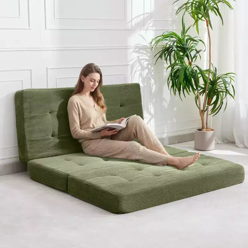 Matelas pliant Tri-Fold 75x39 pouces, 6 pouces d'épaisseur, en velours côtelé, lit d'appoint en mousse capitonnée, canapé portable et matelas de sol pour le camping et le salon