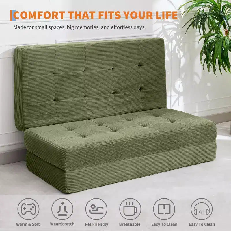 Matelas pliant Tri-Fold 75x39 pouces, 6 pouces d'épaisseur, en velours côtelé, lit d'appoint en mousse capitonnée, canapé portable et matelas de sol pour le camping et le salon