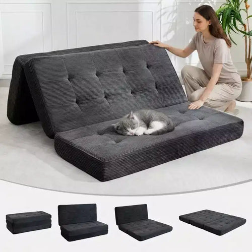 75x39 6-Inch Tri-Fold Folding Mattress, Corduroy Tufted Foam Guest Bed, Portable Sofa & Floor Mattress for Camping & Living Room