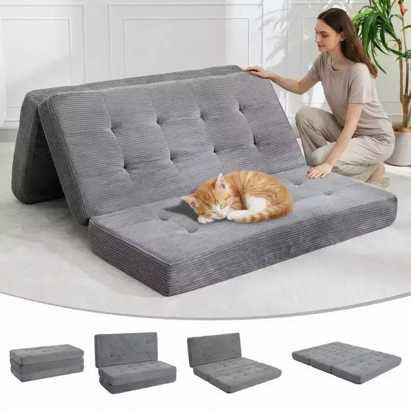 Matelas pliant Tri-Fold 75x39 pouces, 6 pouces d'épaisseur, en velours côtelé, lit d'appoint en mousse capitonnée, canapé portable et matelas de sol pour le camping et le salon