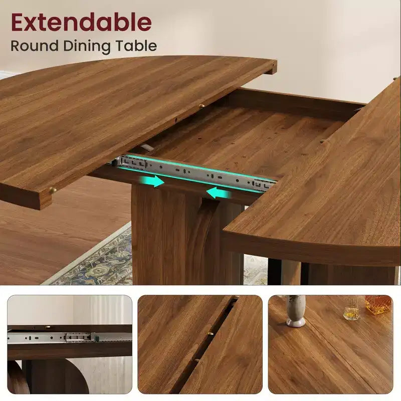 Table de salle à manger ronde extensible de 47 à 63 pouces pour 4 à 8 personnes, table de cuisine extensible en bois de style ferme avec pieds élargis, cadre en métal robuste, ovale, gain de place